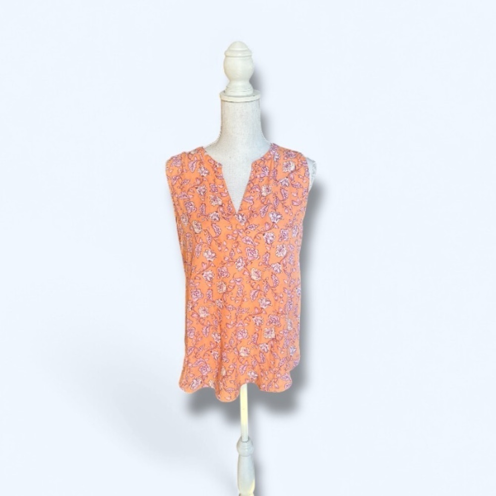 Women's‎ NWT Sleeveless Peach Floral Split Neck Knit Back Size Medium